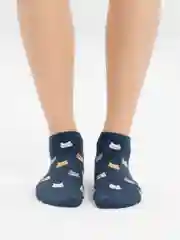 Темно-синий носки женские "Котята" Vivid Color короткие хлопковые для подростков и взрослых