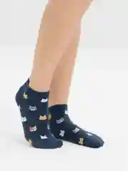 Темно-синий носки женские "Котята" Vivid Color короткие хлопковые для подростков и взрослых