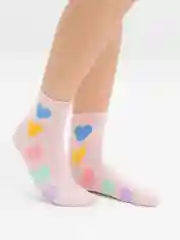 Розовый женские носки "Сердечко" Vivid Color Корея средней длины, для подростка и взрослых