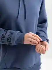 Синий меланж худи утепленное, с вышивкой на рукаве, с капюшоном, оверсайз