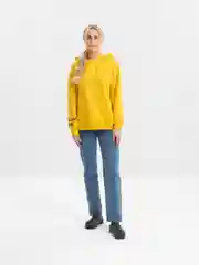 Желтый худи утепленное, с вышивкой на рукаве, с капюшоном, оверсайз
