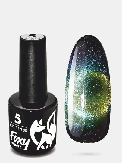Зеленый гель лак  Foxy Expert кошачий глаз 9D (CATS EYE 9D) , 8 ml