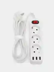 Белый сетевой фильтр HOCO NS2, 3 гнезда, 3 USB, 1.8 м, 4000W