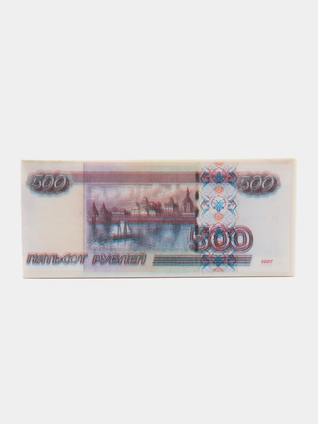 Кораллово-розовый ластик "Рубль", прямоугольный, термопластичная резина, разные цвета, 7 х 30 х 68 мм