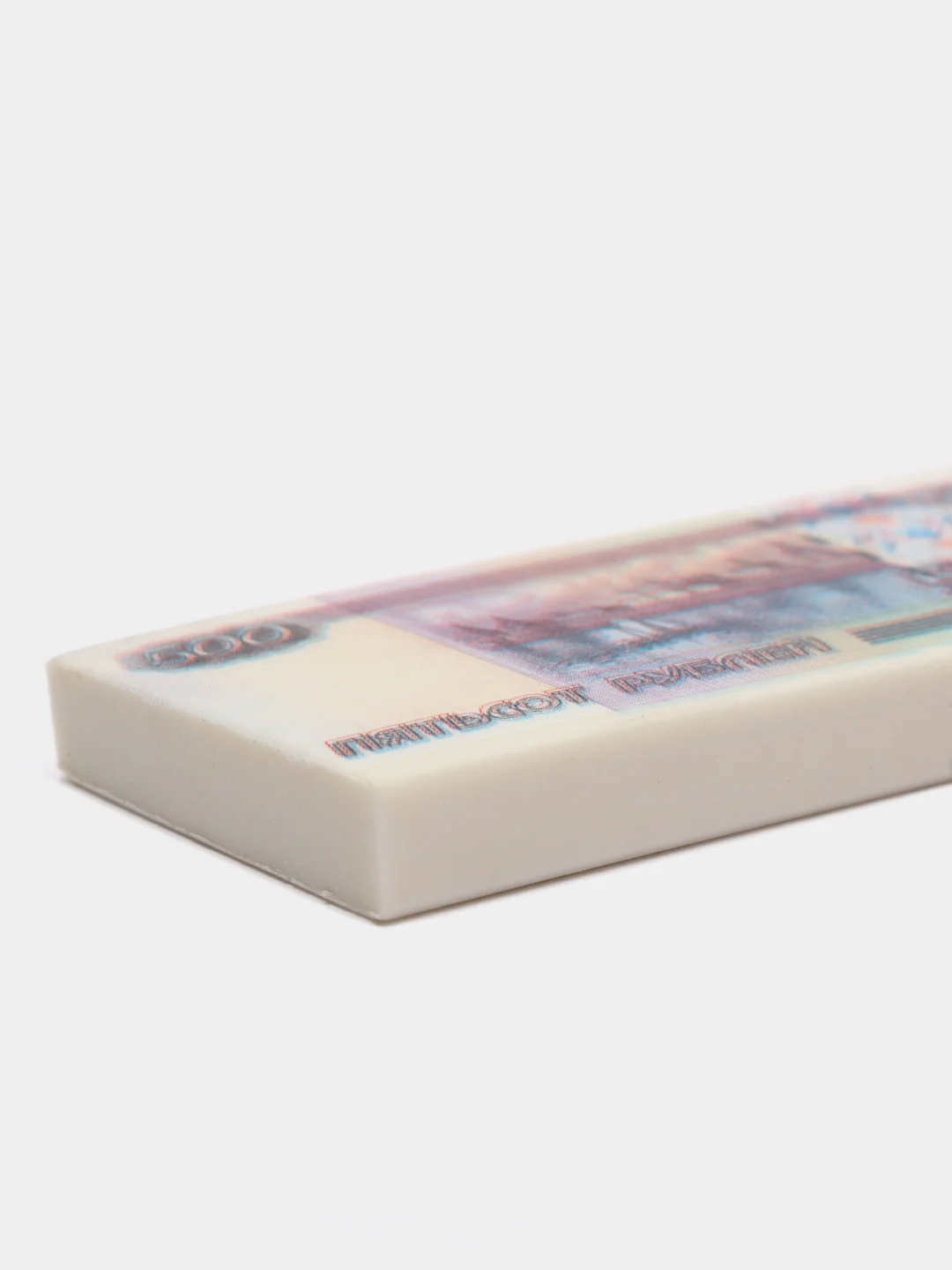 Кораллово-розовый ластик "Рубль", прямоугольный, термопластичная резина, разные цвета, 7 х 30 х 68 мм