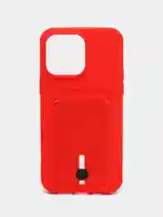 Красный чехол силиконовый для iPhone 7/8/SE/11/12/13/14/15/Plus/Pro Max, с карманом для карты