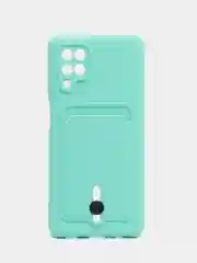 Бирюзовый чехол Samsung Galaxy A12 / M12, Самсунг Галакси А12 / М12 силиконовый с карманом для карты