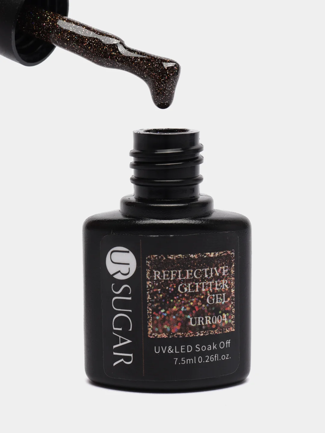 Светоотражающий гель-лак UR SUGAR REFLECTIVE GLITTER GEL, цветной, с блестками, 7,5 мл