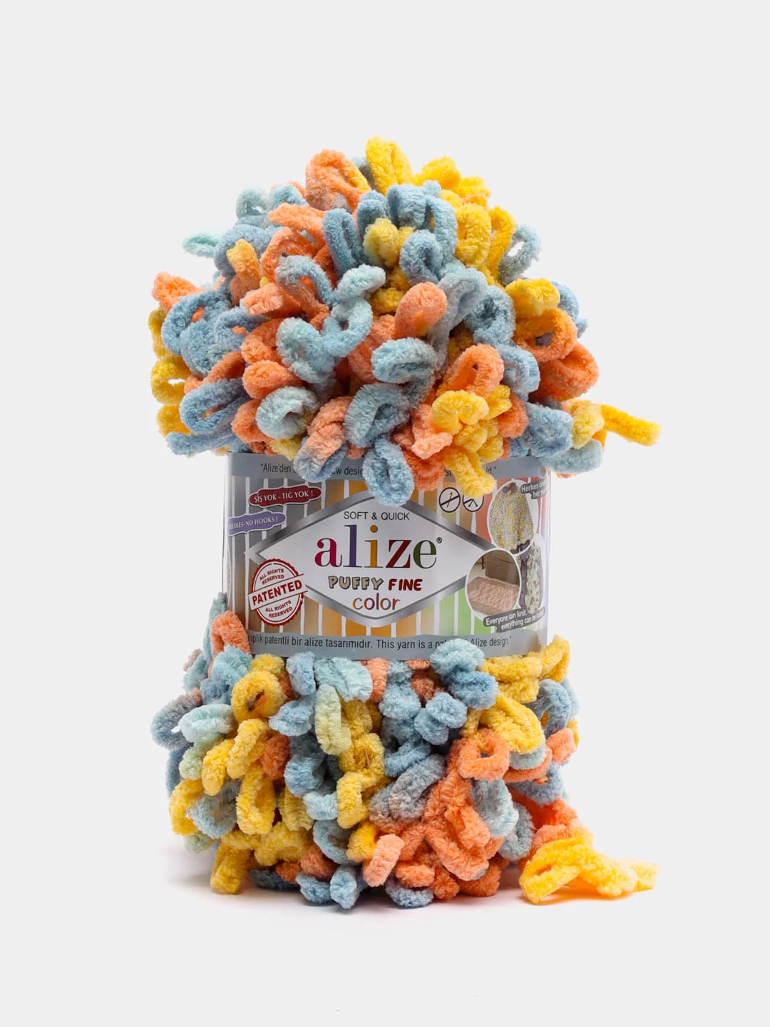 Оранжевый пряжа Alize Puffy Fine Color, петельки маленькие, 100 г, 14 м