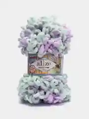Небесно-голубой пряжа Alize Puffy Fine Color, петельки маленькие, 100 г, 14 м