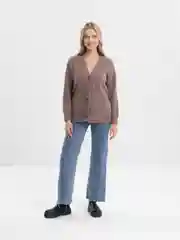 Бежевый меланж женский кардиган вязаный, oversize