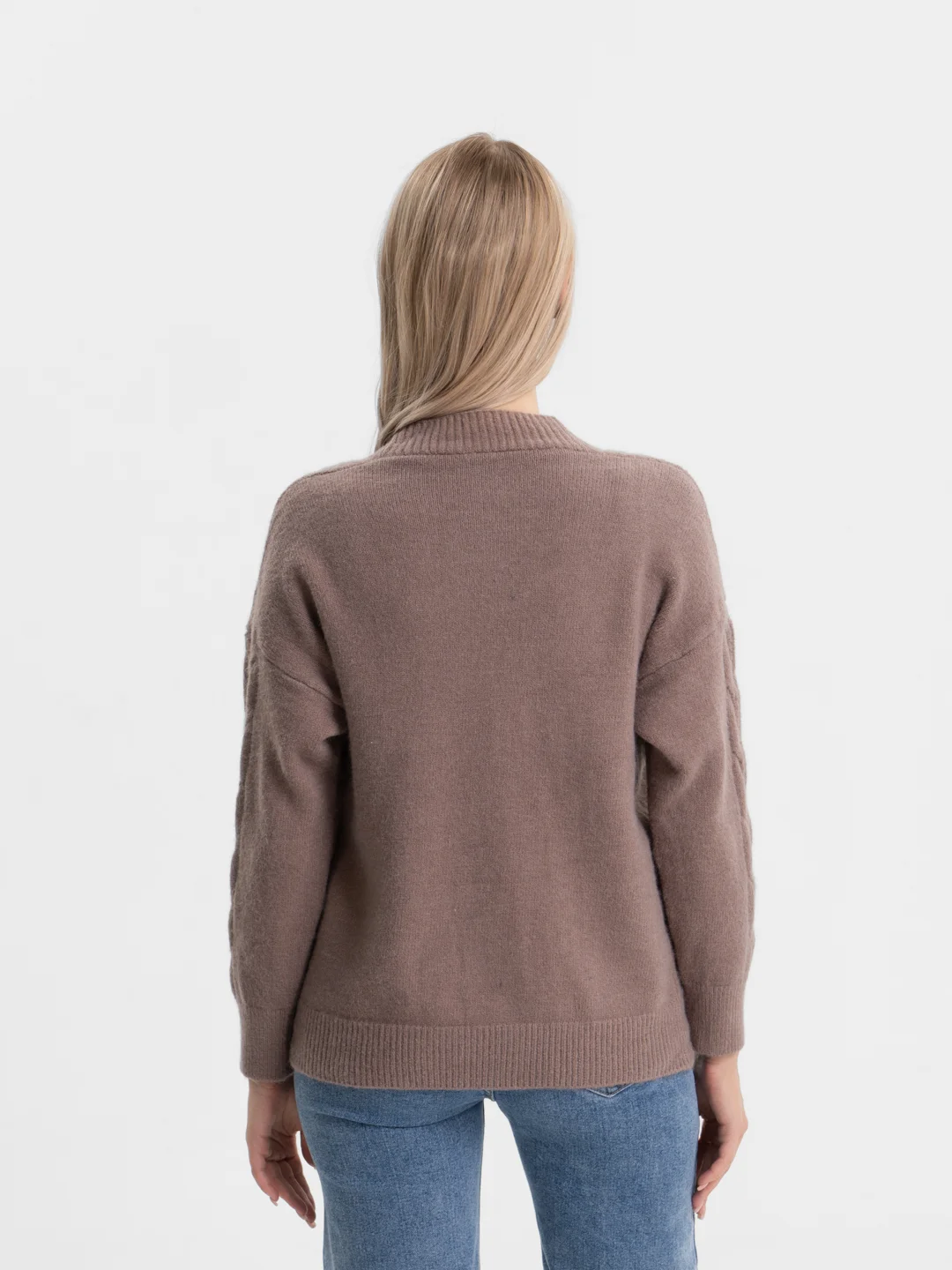 Бежевый меланж женский кардиган вязаный, oversize