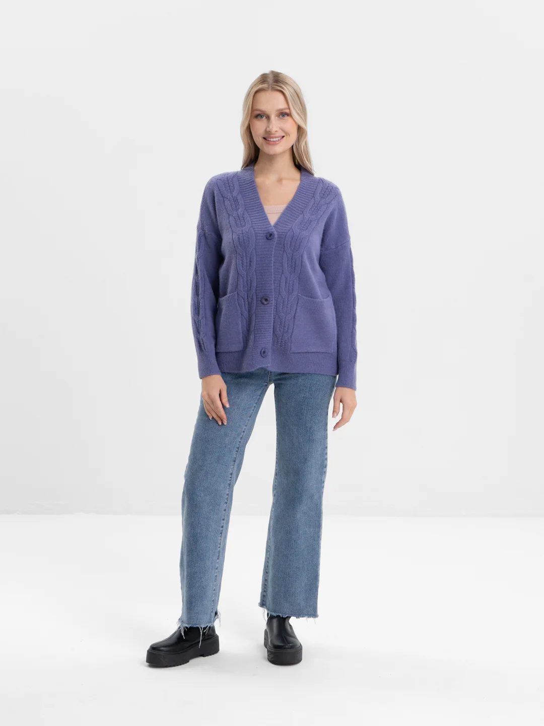 Аметистовый женский кардиган вязаный, oversize