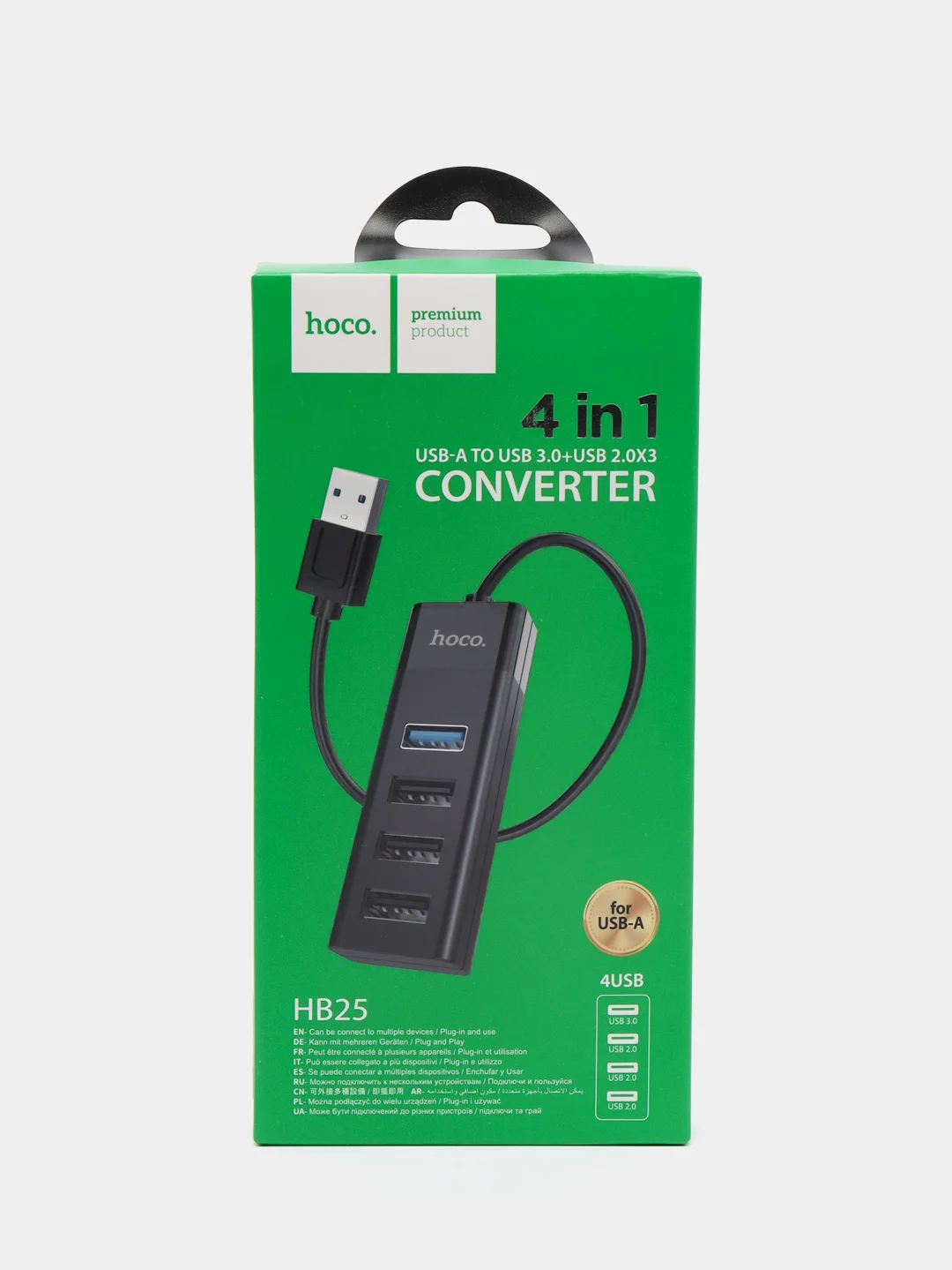 Черный usb-концентратор 4 в 1 HOCO HB25, разветвитель на 4 порта, 3USB 2.0+1USB 3.0