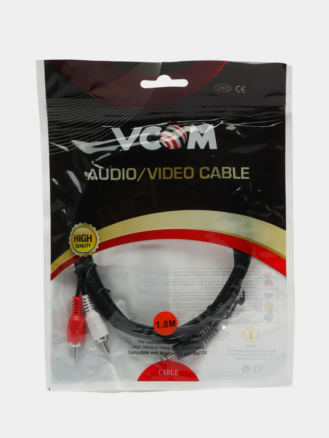 Черный кабель-тюльпан VCOM 3.5 jack-2RCA, соединительный