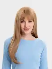 Карамельный парик длинный с челкой, омбре