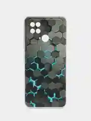 Бирюзовый силиконовый чехол на Xiaomi Poco C40 / Сяоми Поко С40 прозрачный с рисунком, защита камеры