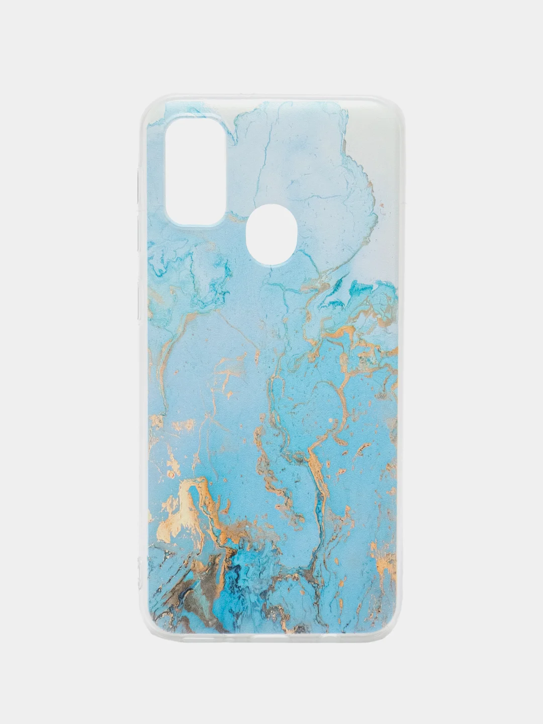 Светло-синий силиконовый чехол на Samsung Galaxy M21/M30s / Самсунг М21/М30s с рисунком, защита камеры