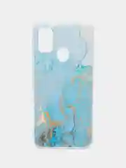 Светло-синий силиконовый чехол на Samsung Galaxy M21/M30s / Самсунг М21/М30s с рисунком, защита камеры