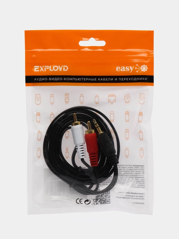 Аудио-видео кабель Exployd 2 RCA - AUX, 1.5 м, переходник, тюльпан