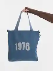Синий меланж сумка-шоппер женская для спорта, принт 1976