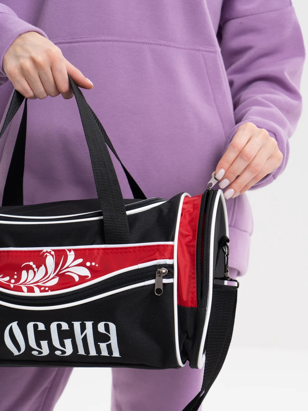 Черный малая спортивная сумка с надписью "Россия"