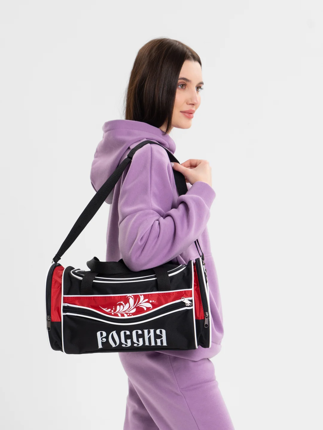 Черный малая спортивная сумка с надписью "Россия"