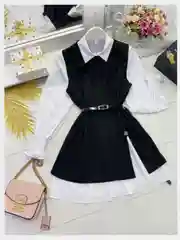 Черный рубашка женская с жилетом,комплект