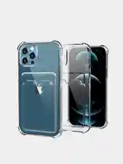 Прозрачный чехол c карманом для карт iPhone 7 8 Plus X XS XR 11 Pro Max 12 13 mini 14 прозрачный