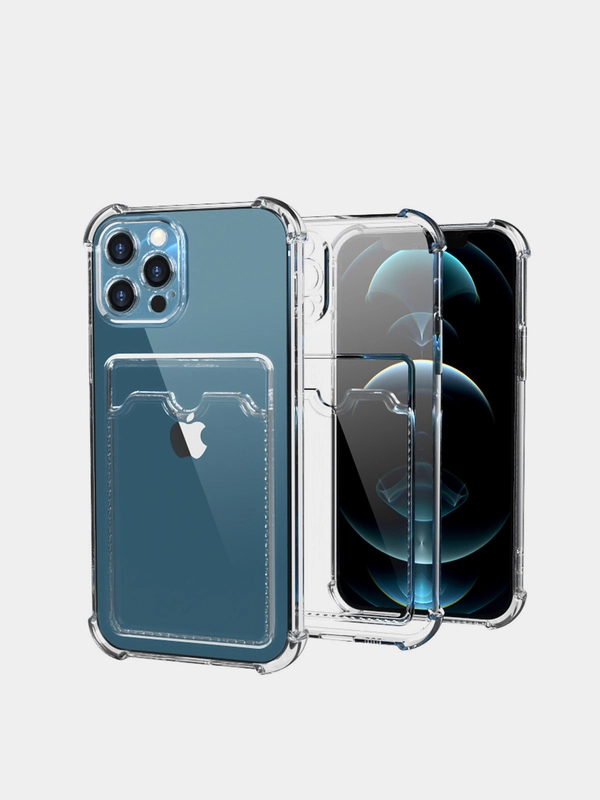 Чехол c карманом для карт iPhone 7 8 Plus X XS XR 11 Pro Max 12 13 mini 14 прозрачный