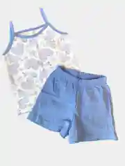 Лазурный пижама хлопковая для девочки, на бретелях, с шортами