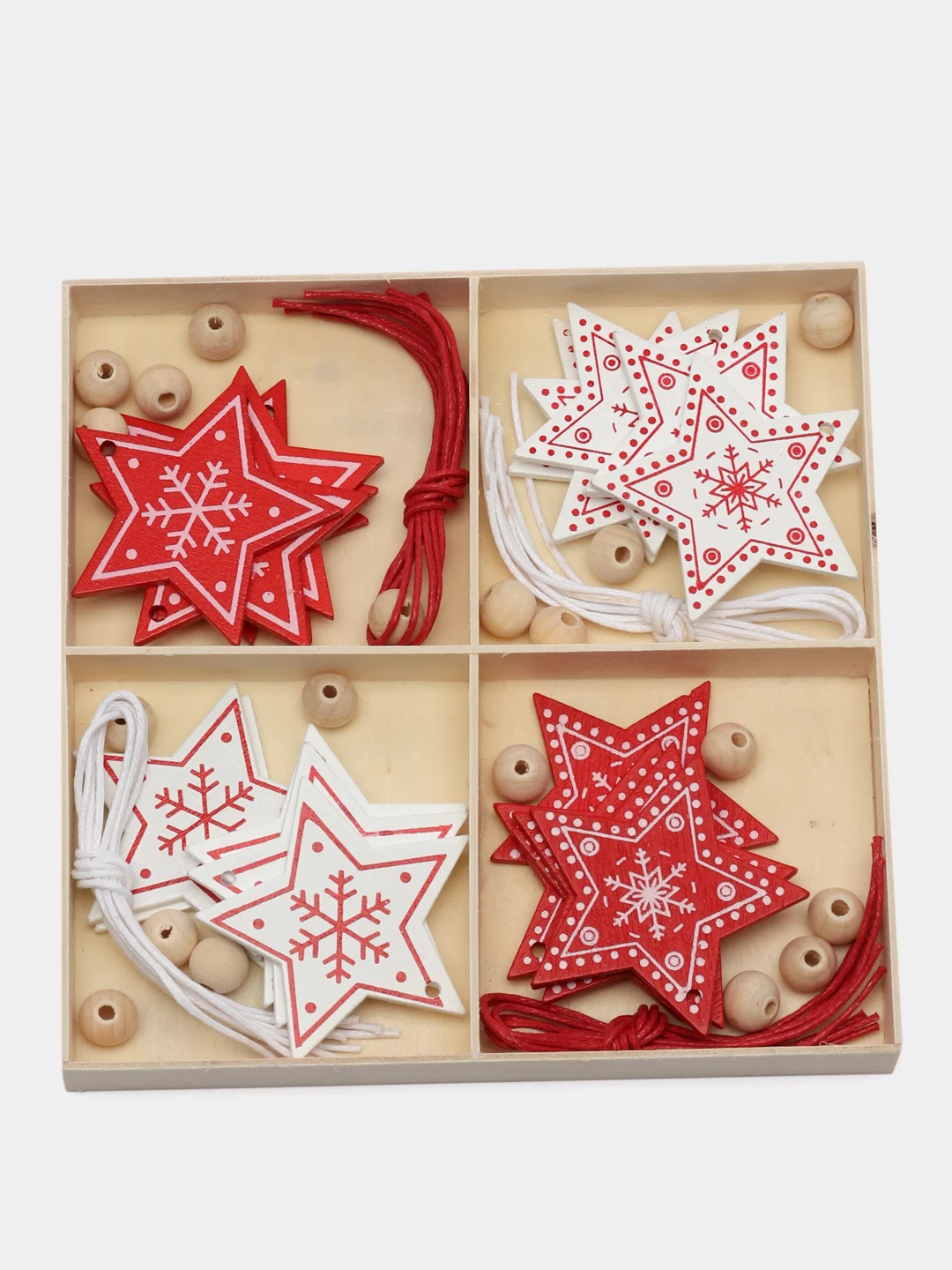 Желтый набр деревянных елочных Эко игрушек на нитке Сhristmas