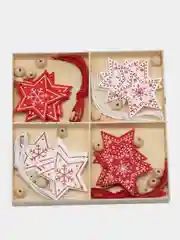 Желтый набр деревянных елочных Эко игрушек на нитке Сhristmas