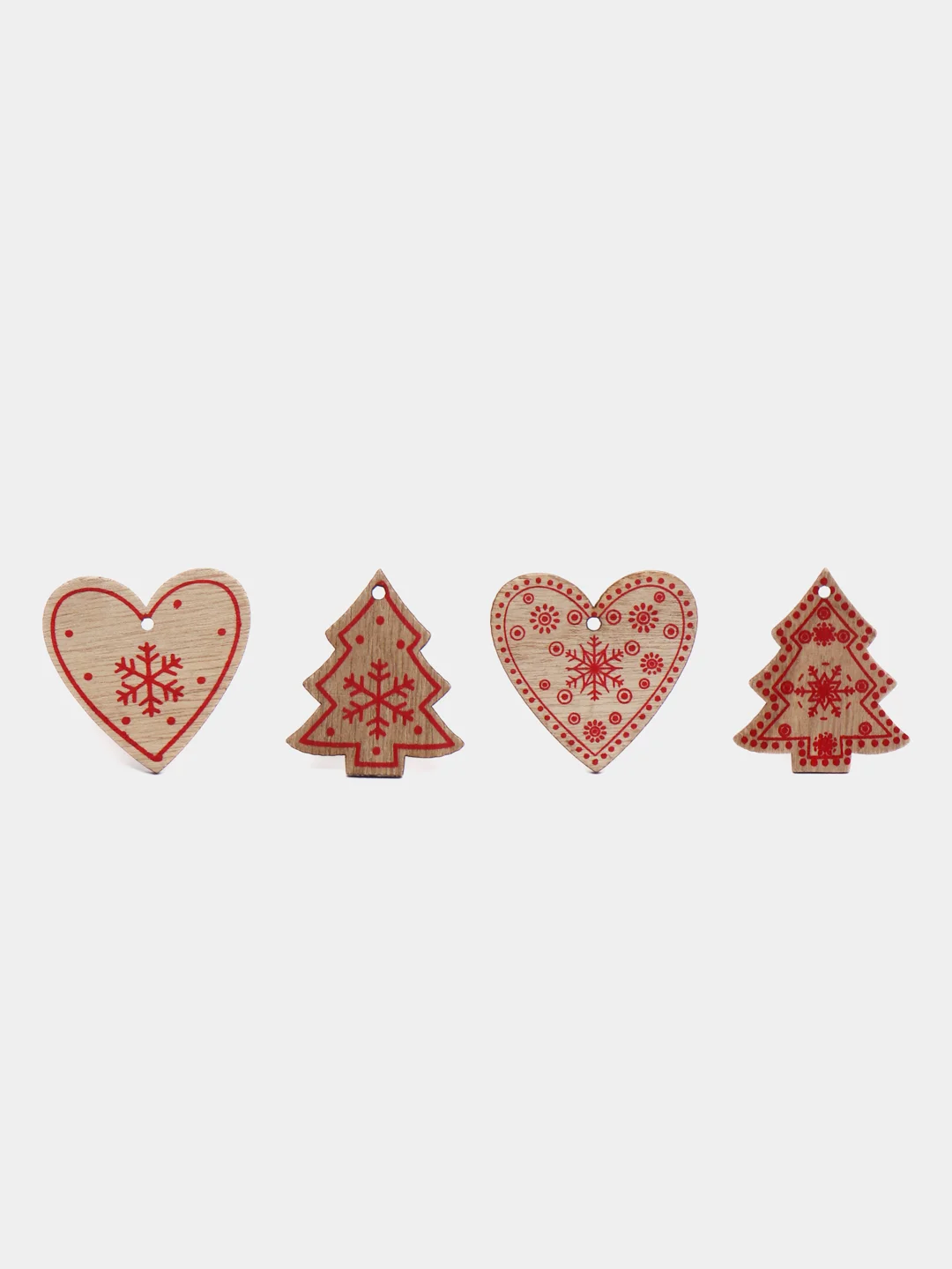 Бордовый набр деревянных елочных Эко игрушек на нитке Сhristmas