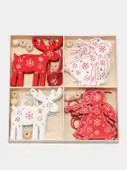 Бирюзовый набр деревянных елочных Эко игрушек на нитке Сhristmas