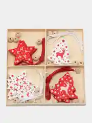 Алый набр деревянных елочных Эко игрушек на нитке Сhristmas