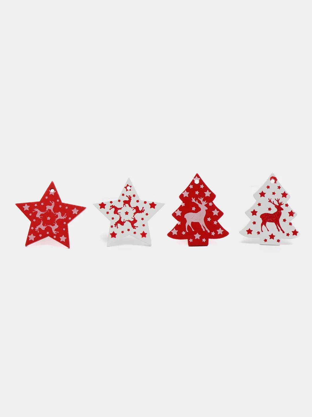 Алый набр деревянных елочных Эко игрушек на нитке Сhristmas