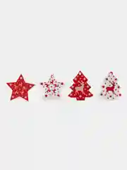 Алый набр деревянных елочных Эко игрушек на нитке Сhristmas