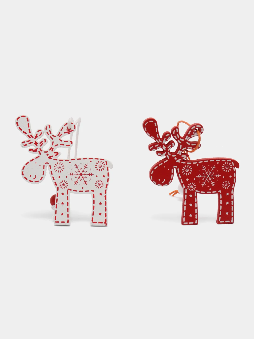 Белый набр деревянных елочных Эко игрушек на нитке Сhristmas