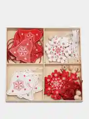 Бежевый меланж набр деревянных елочных Эко игрушек на нитке Сhristmas