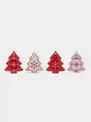 Багровый набр деревянных елочных Эко игрушек на нитке Сhristmas