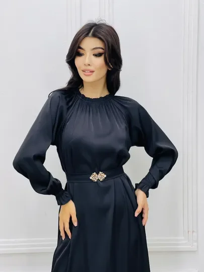 Черный платье длинное, мусульманское, из японского шелка