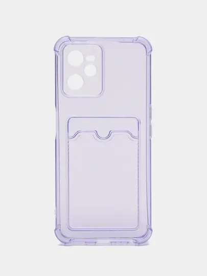 Голубой чехол противоударный для Realme C35 (Реалми С35), прозрачный, с карманом для карты