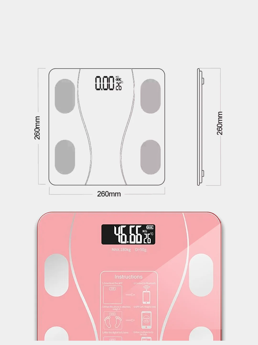 Умные весы Bluetooth Smart Scale, цвет розовый / напольные весы электронные