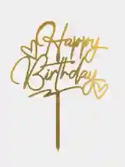 Золотой топпер для украшения торта "Happy Birthday"