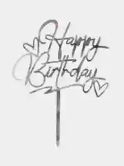 Серебряный топпер для украшения торта "Happy Birthday"
