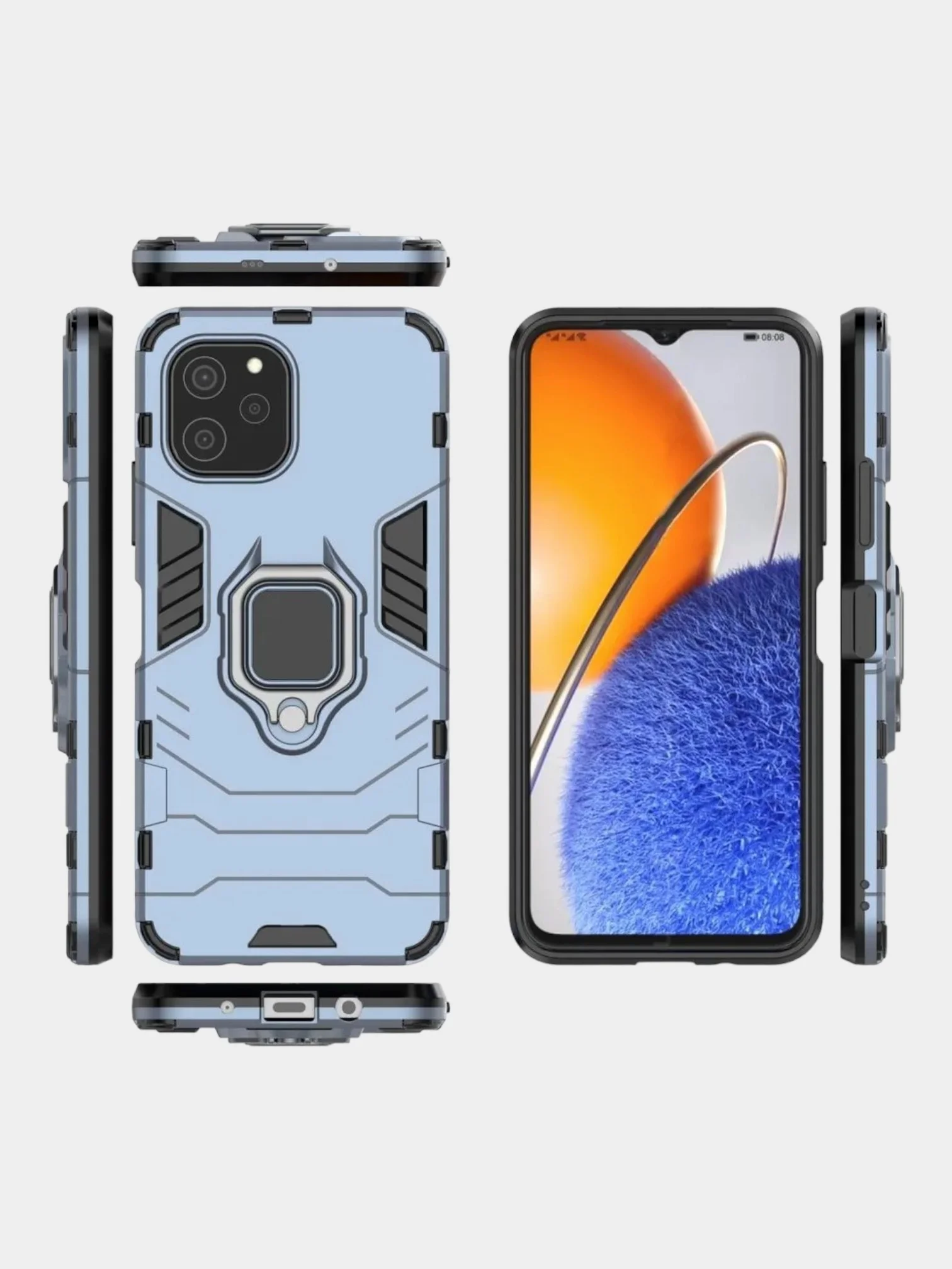 Красный чехол противоударный на Huawei Nova Y61 (Хуавей Нова У61), с кольцом