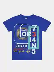 Синий футболка для мальчика, с принтом, хлопок, 8-12 лет
