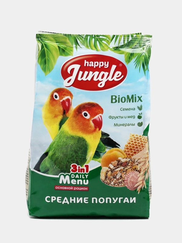 Корм для средних попугаев HAPPY JUNGLE, 500 г