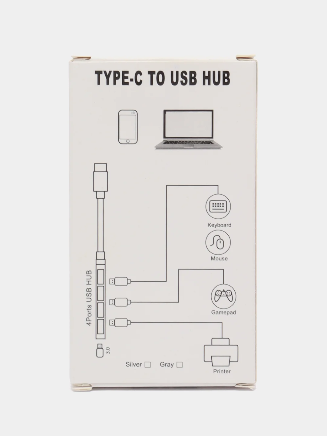 Серый хаб Type-C на USB, USB на 4 порта USB, 4 х USB, для Macbook (Макбука)